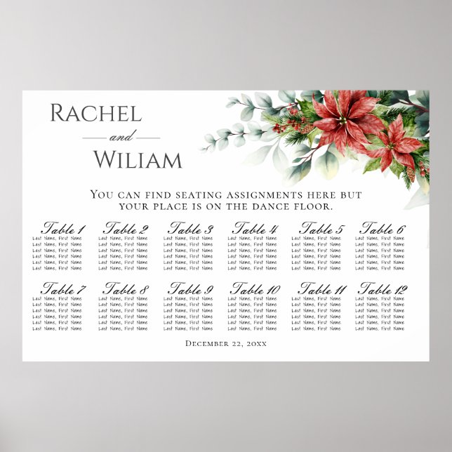 Holiday Poinsettia Wedding Seating Chart (Front)