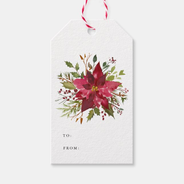 Holiday Poinsettia Winter Gift Tags (Front)