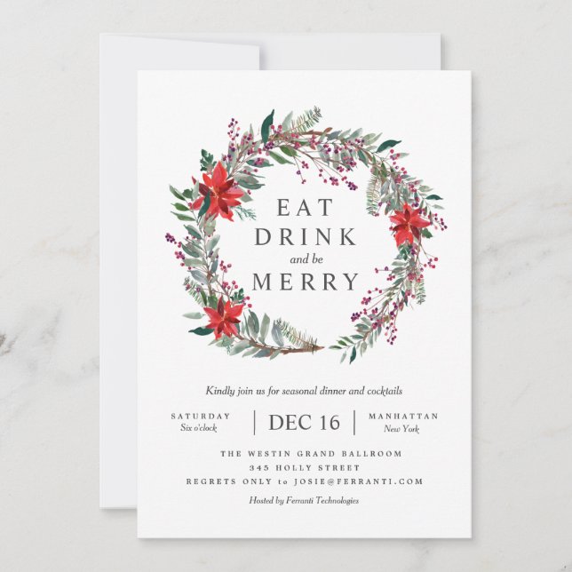 Holiday Poinsettia Wreath Party Invitation (Front)