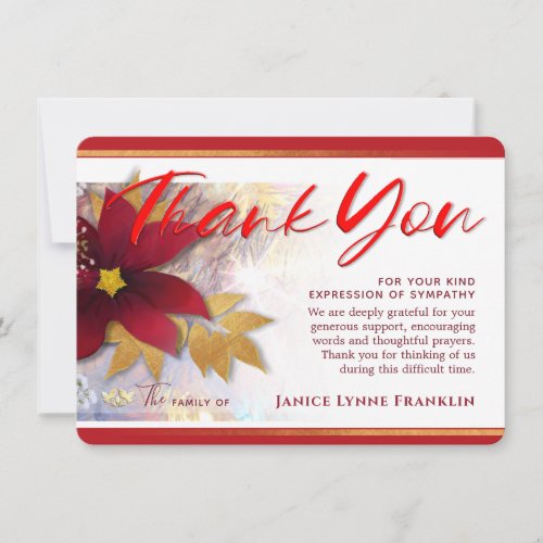 Holiday Pointsettia Red Sympathy Thank You Card
