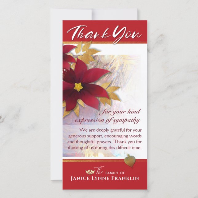 Holiday Pointsettia Sympathy Thank You Card (Front)
