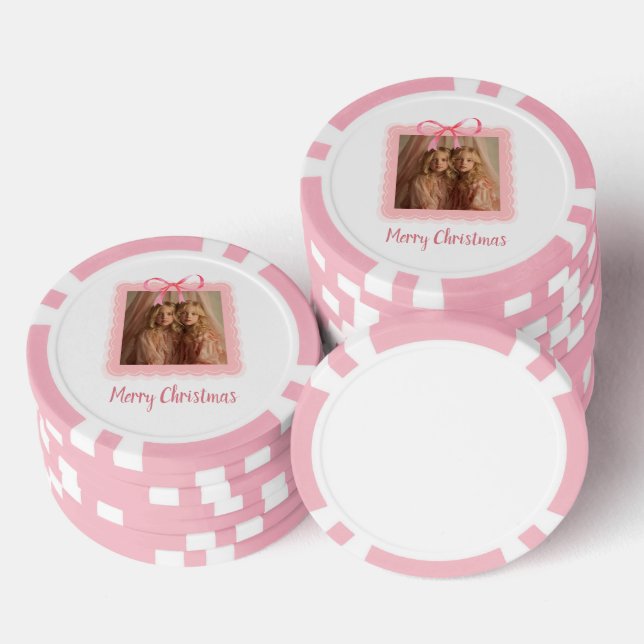 Holiday Poker Chip – Family Photo with Pink Bow (Stack)