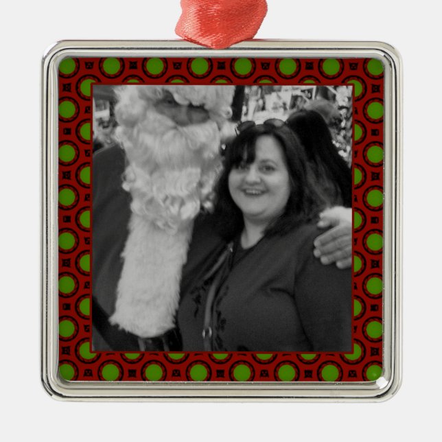 Holiday polka dots square photo frame metal ornament (Front)