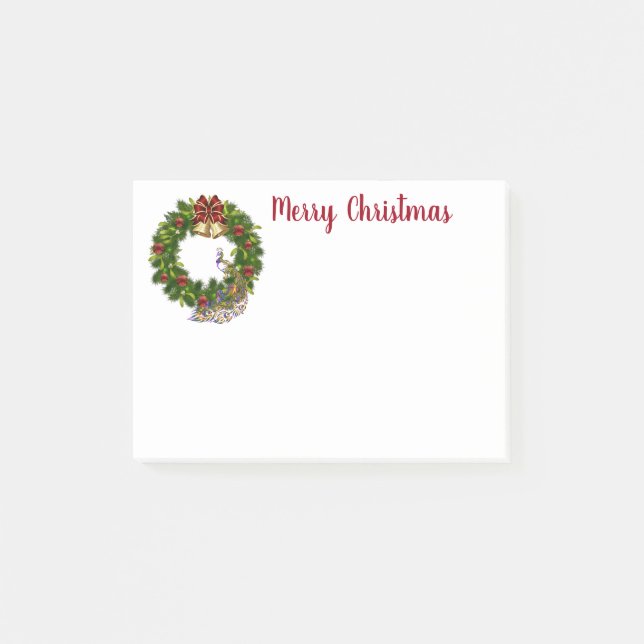 Holiday Post-it-Notes-Wreath-Peacock Post-it Notes (Front)