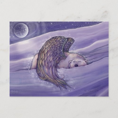 Holiday Postcard Magical Winged Polar Bear Art