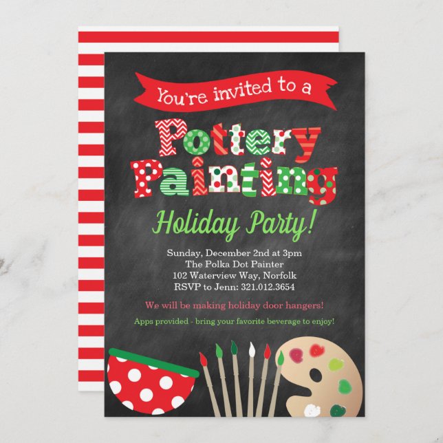 Holiday Pottery Painting Party Invitation (Front/Back)