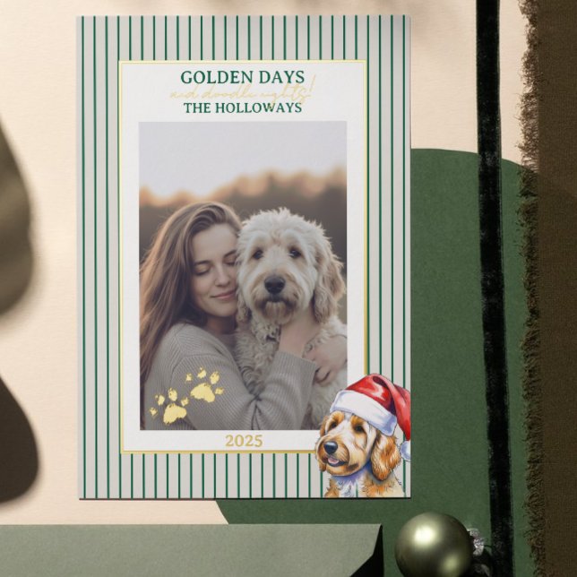 Holiday Pun Watercolor Golden Doodle Foil Card (Send Paw-liday Greetings with this Holiday Pun Watercolor Golden Doodle Foil Card! )