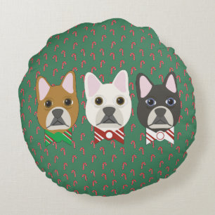 Holiday Pups Candy Cane Round Pillow