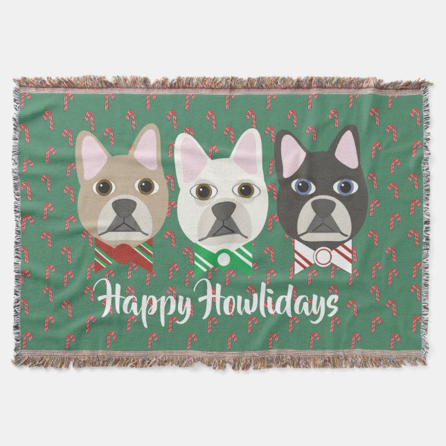Holiday Pups Candy Cane Throw Blanket (Front)
