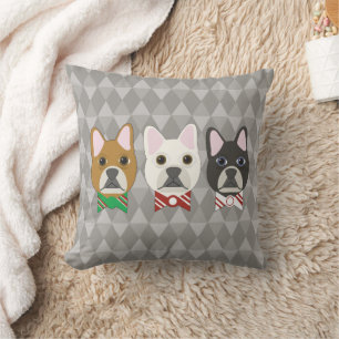 Holiday Pups Gray Diamond Throw Pillow