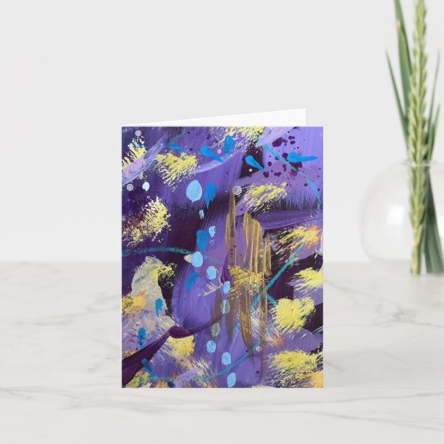 Holiday Purple and Gold Abstract Art Note Card (Front)