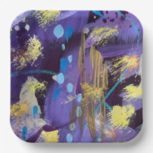 Holiday Purple, Blue, and Gold Abstract Art Paper Plates