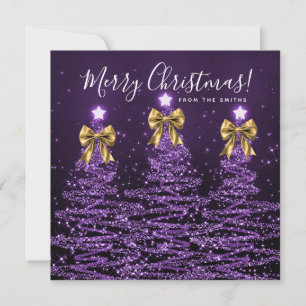 Holiday Purple Christmas Trees Greeting Gold 