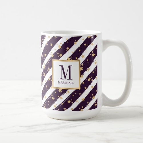 Holiday Purple Gold Monogram Family Name Christmas Coffee Mug