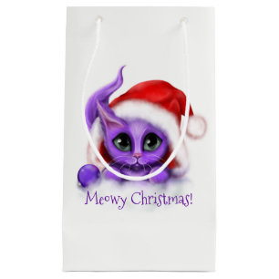 Holiday Purple Kitty Meowy Christmas Small Gift Bag