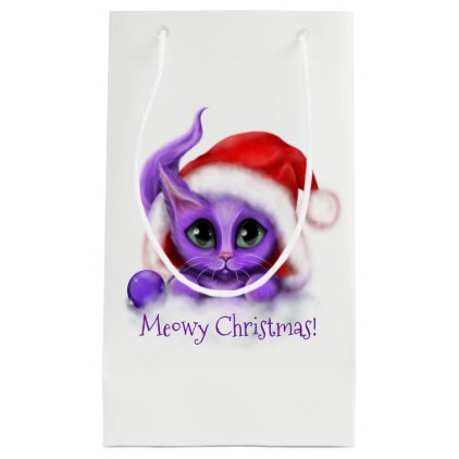 Holiday Purple Kitty Meowy Christmas Small Gift Bag