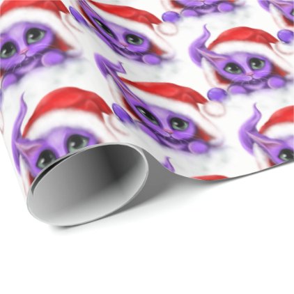 Holiday Purple Kitty Santa Wrapping Paper