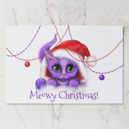 Holiday Purple Kitty with Santa Hat Paper Pad