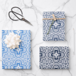 Holiday Quatrefoil in Shades of Blue Wrapping Paper Sheets