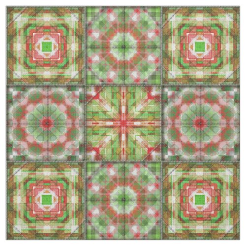 Holiday Quilt cheater panel red and green Fabric