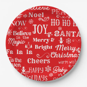 Holiday Quotes Christmas Words Red Paper Plates