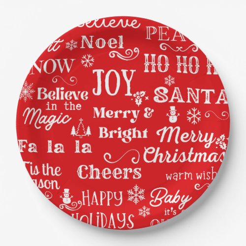 Holiday Quotes  Christmas Words Red  Paper Plates