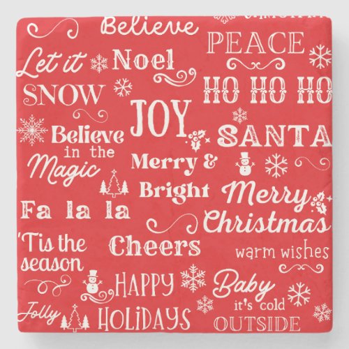 Holiday Quotes  Christmas Words Red   Stone Coaster