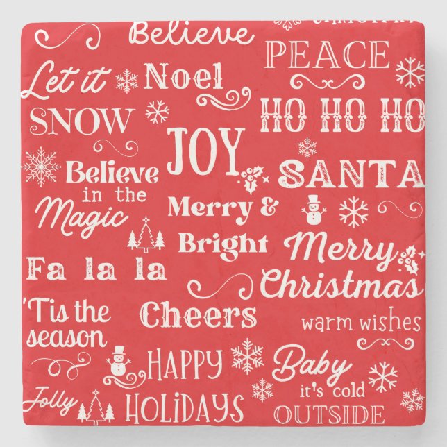 Holiday Quotes | Christmas Words Red   Stone Coaster (Front)