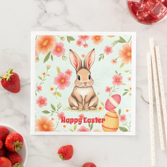 Holiday Rabbit Easter Modern Collection Paper Dinner Napkins (Insitu)