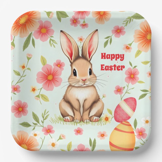 Holiday Rabbit Easter Modern Collection Paper Plates (Front)