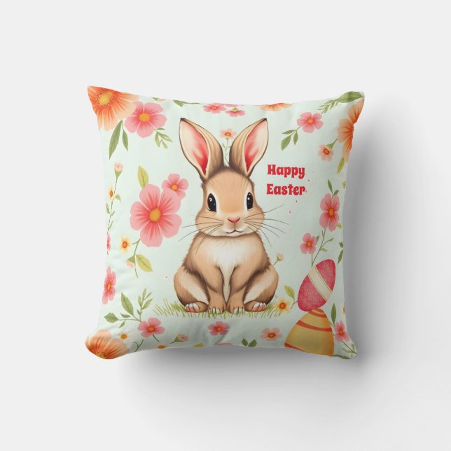 Holiday Rabbit Easter Modern Collection Throw Pillow (Front)
