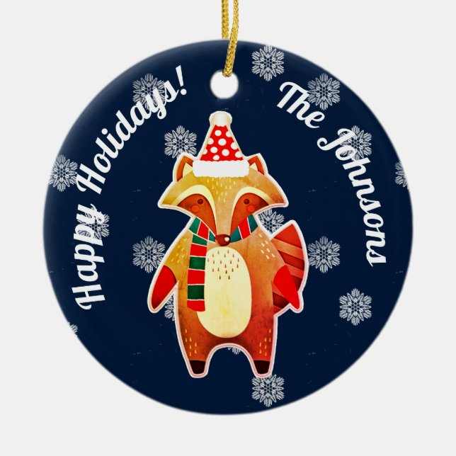 Holiday Raccoon Ceramic Ornament (Front)