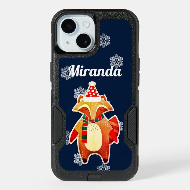 Holiday Raccoon iPhone 15 Case (Back)