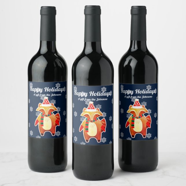 Holiday Raccoon Wine Label (Bottles)