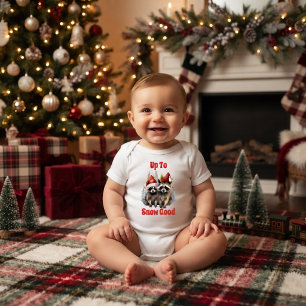 Holiday Raccoons Up To Snow Good Baby Bodysuit