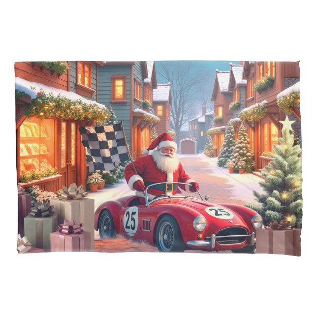 Holiday Racecar Santa Pillow Case (Front)