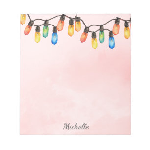 Holiday Rainbow Christmas lights Personalized Name Notepad