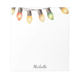 Holiday Rainbow Christmas lights Personalized Name Notepad