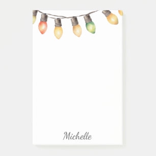 Holiday Rainbow Christmas lights Personalized Name Post-it Notes