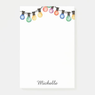 Holiday Rainbow Christmas lights Personalized Name Post-it Notes