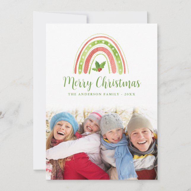 Holiday Rainbow Christmas Photo Card (Front)