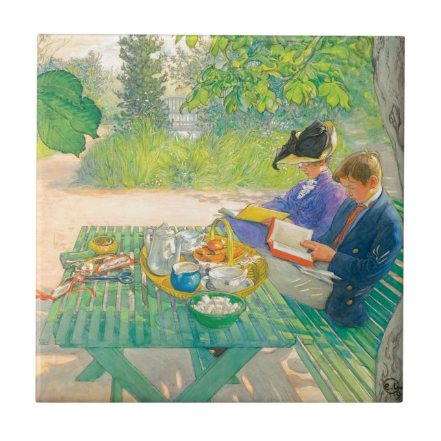 Holiday Reading by Carl Larsson Ceramic Tile (Front)