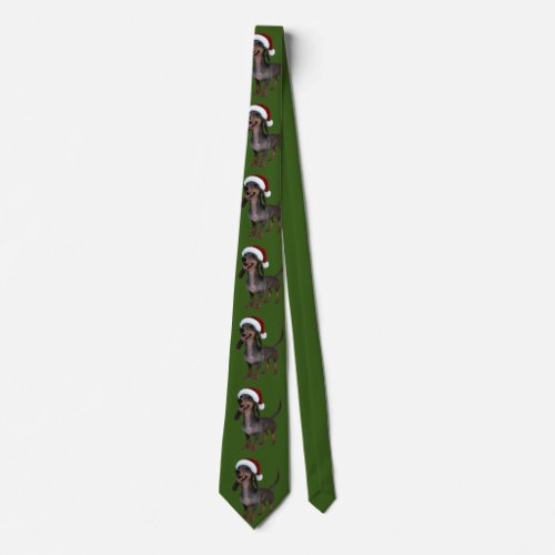 Holiday Ready Cartoon Style Dachschund With Hat Neck Tie