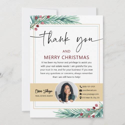 Holiday Real Estate Agent Photo Thank you Card