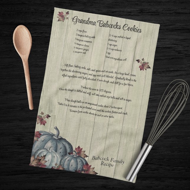 Holiday Recipe Keepsake Blue Pumpkin Farmhouse Kitchen Towel (Creator Uploaded)