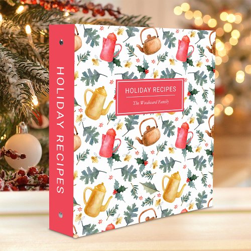 Holiday Recipes Cozy Christmas Watercolor Pattern 3 Ring Binder