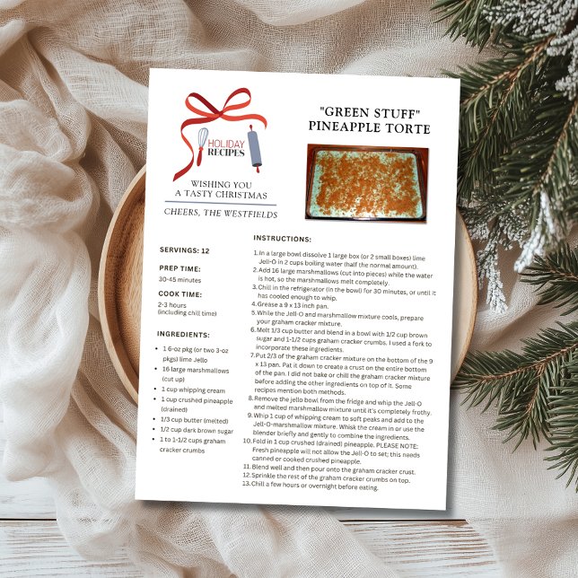 Holiday Recipes Green Stuff Christmas Card (Holiday Recipes Green Stuff Pineapple Torte Christmas Card)