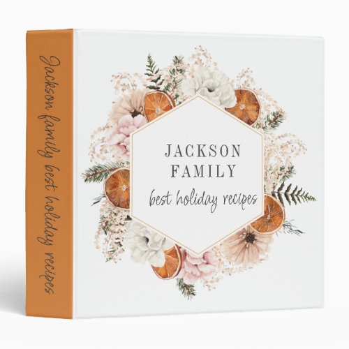 Holiday Recipes Personalized Citrus Oranges Floral 3 Ring Binder