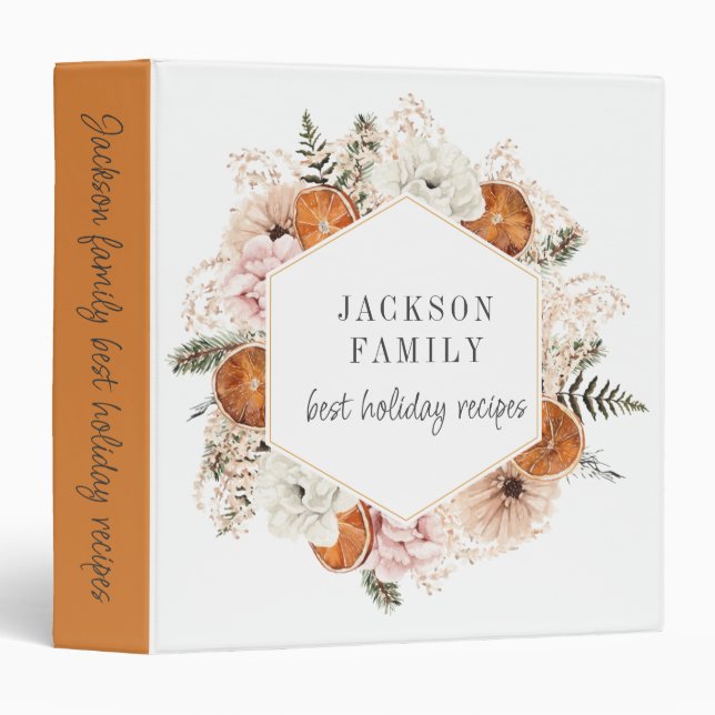 Holiday Recipes Personalized Citrus Oranges Floral 3 Ring Binder (Front/Spine)