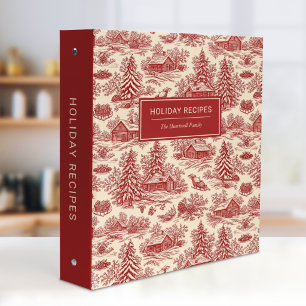 Holiday Recipes Vintage Rustic Toile Pattern Red 3 Ring Binder